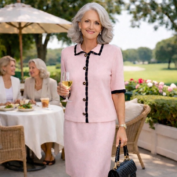 ST JOHN COLLECTION Dresses & Skirts - ST JOHN COLLECTION Santana Knit 2 Piece Skirt Suit Set 8 Pink VTG Old Money